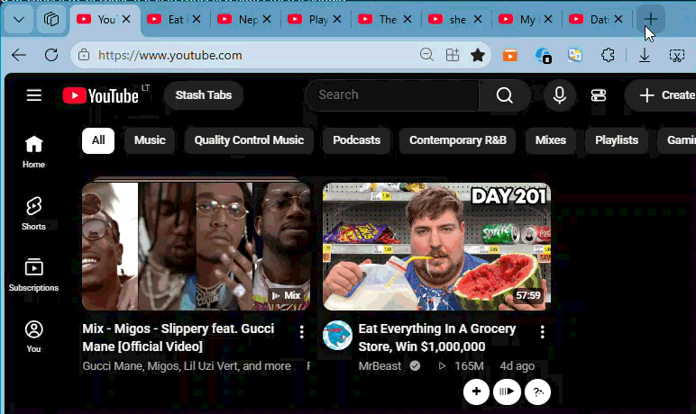 Save the YouTube tabs you already have open.